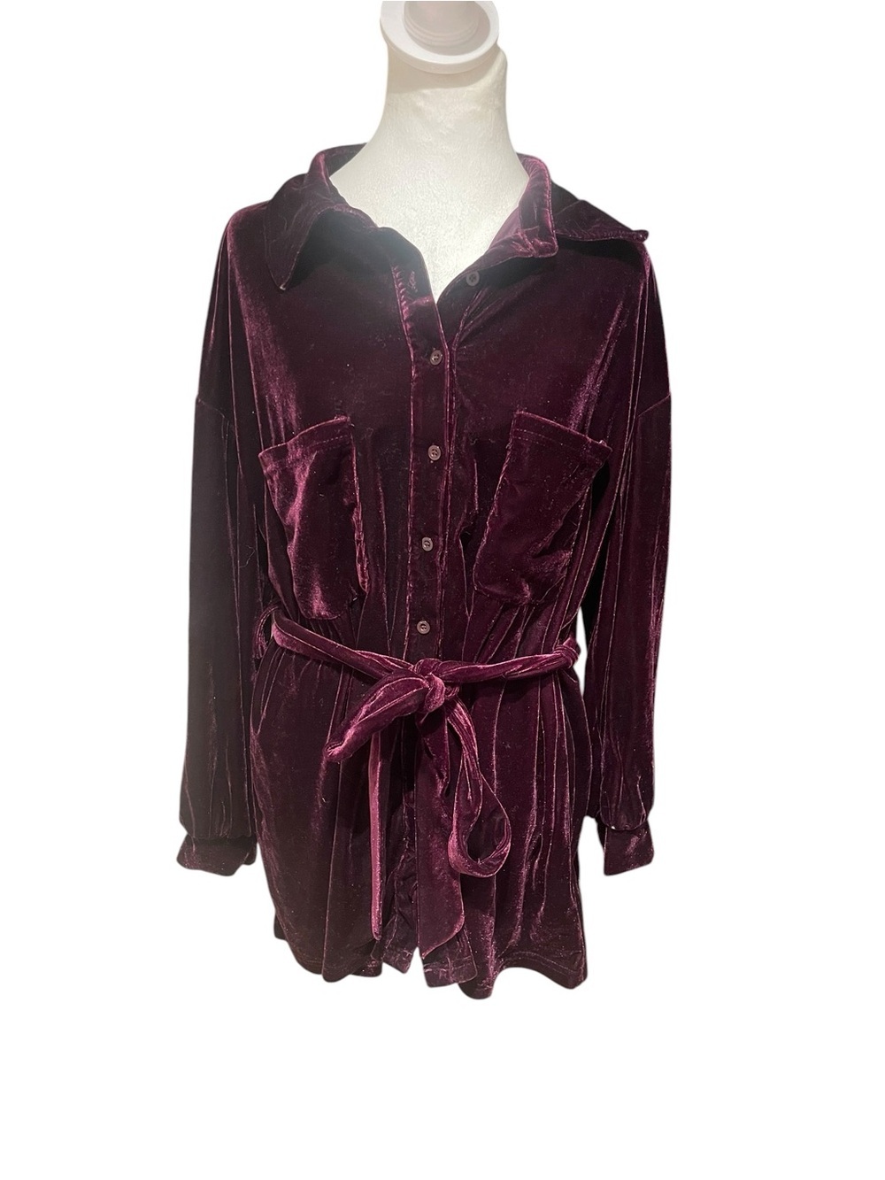 1X Purple Velvet Button Down Blouse Dark Academia Romantic Chic Top